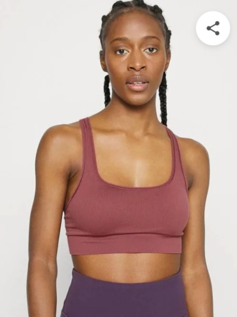 Athleta Ribbed Aurora Scoop Bra D-DD Racerback Tawney Rose Mauve Purple